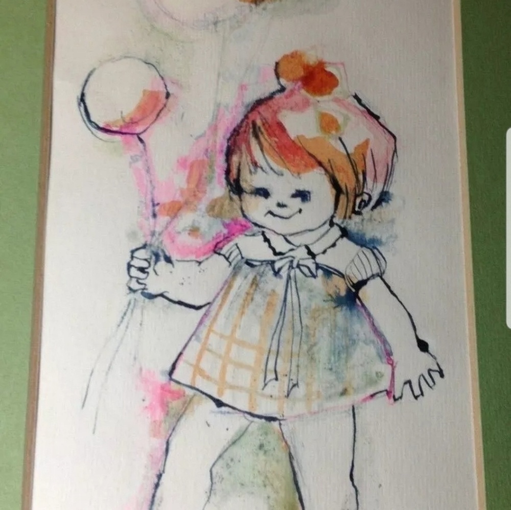 Little Girl Nursery Painting Balloon Pink Green
